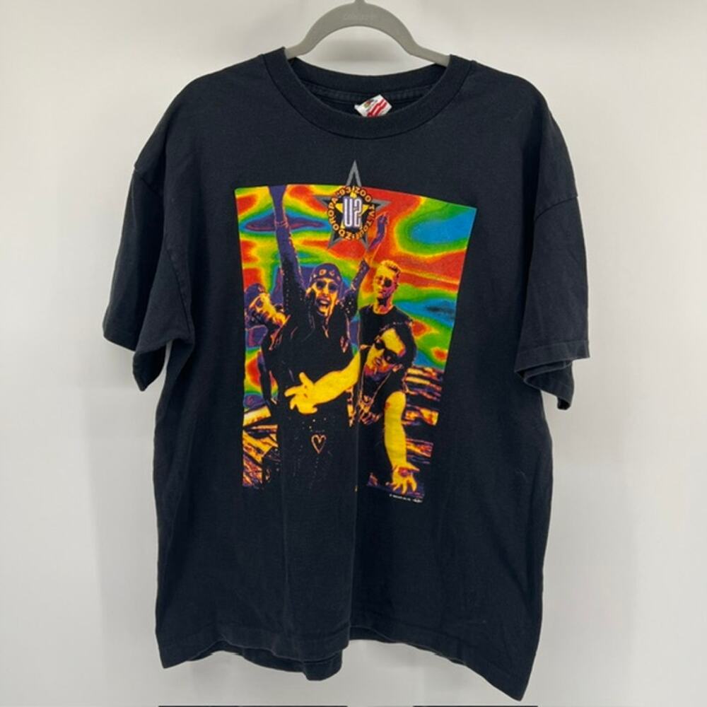 VTG 1993 U2 ZOOROPA Tour T Shirt Adult XL Black Single Stitch Rock Band Music